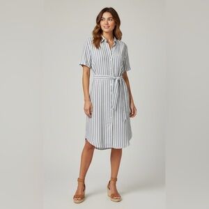Dynamite Blue & White‎ Striped Shirt Dress with Belt Short Sleeve Small